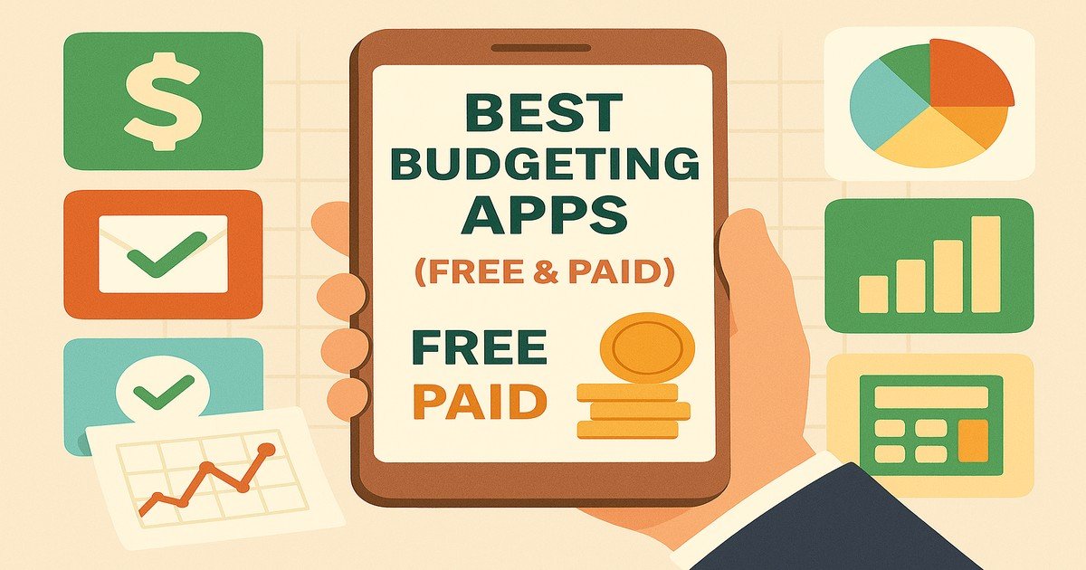 Comparison of popular budgeting apps on a smartphone with charts and envelope categories